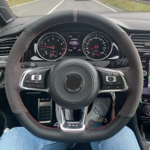 WCaRFun Black Suede Car Steering Wheel Cover for Volkswagen VW Golf R MK7 Golf 7 GTI VW Polo GTI Scirocco 2015 2016