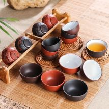 Handgefertigte Drachen-Teetasse aus Keramik, lila Tonbecher, Kungfu-Teeset, klein und groß, Teezubehör, 6 Stück/Packung