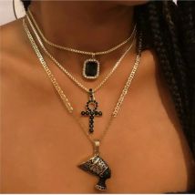 2020 schwarz Kristall Metall Pharao Weibliche Logo Anhänger Halsketten Für Frauen Neue Multilevel Mode Vintage Halskette Schmuck Geschenk