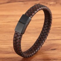 XQNI Mode Schmuck Kombination Braun Farbe Leder Edelstahl Schnalle Männer Armband Heißer Verkauf Für Geburtstag Einfache Geschenk