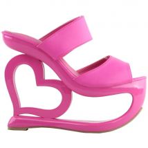 LF40220 SHOW STORY Retro Pink Open Toe Heart Heel Wedge Wedding Evening Slip-ons Sandals
