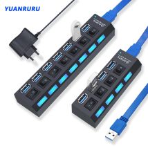 3.0 USB-Hub, Multi-USB-Splitter, USB-Multi-Hub, USB-3-Hub, Netzteil verwenden, 4/7-Port 2.0 USB-Anschluss mit Schalter, Computerzubehör