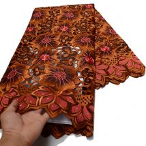 Swiss Voile Lace Fabric with Stones, Handcut holed coffee embroidery, African, Wedding Clothes, High Quality, New Design