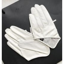 Women's natural sheepskin leather solid white color half palm gloves female genuine leather fashion short driving glove R1169