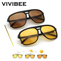 VIVIBEE Herren Photochrome Nachtsicht-Sonnenbrille Farbwechsel-Transitionsbrille 2026 Gelbe Übergroße Sonnenbrille Polarisierte Schutzbrille