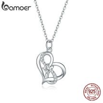 Bamoer Halskette mit Herz-Anhänger aus 925er-Sterlingsilber mit klarem CZ für immer Liebe, für Frauen, Valentinstag, Jahrestagsgeschenk, edler Schmuck