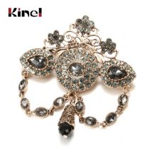 Kinel Mode Boho Crown Brosche für Frauen Antike Gold Farbe Voll Grau Kristall Marokkanischen Hochzeit Schmuck Afrikanische Braut Bijoux