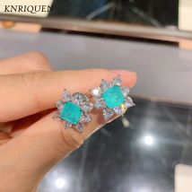 Vintage 7*7MM Paraiba Turmalin Edelstein Labor Diamant Stud Ohrringe Geschenk Edlen Schmuck für Frauen Zubehör Erklärung Großhandel