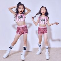 Kinder Mädchen Hip-hop Jazz Dancewear Pailletten Glitter Crop Top Shorts 2 Stück Set Kid Top & Bottoms Dance kostüm