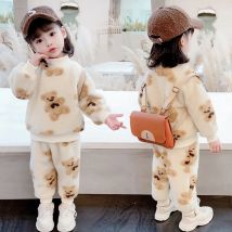 12m-4y Winter Mädchen Jungen niedlichen Cartoon Bär Kleidung Baby Kinder Kinder dicken warmen Fleece Anzug einschl ießlich Top Hose 2 stücke pro Set