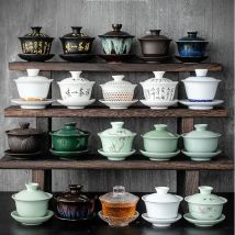 Dehua weißes Porzellan Gaiwan, große keramische blaue und weiße Sancai-Deckschale, einzelne Tee tasse, Jingdezhen Teekanne, Tee-Set