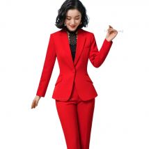 Rot Dunkelblau Schwarz Frauen Hose Anzug für Büro Dame Zwei Stücke Set Größe S-4XL Formale Arbeit Karriere Blazer Mantel mit Hose Set Anzug