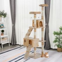 PawHut rucbol Rascador para Gatos Grande 49x49x173 cm con mul ltiples Niveles Beige