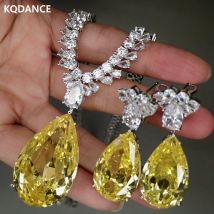 KQDANCE Große Labor Moissanite Kristall Königliche Diamant Kette Halskette Lange Ohrringe Mit Gelb Stein Braut Schmuck Set Für Frau