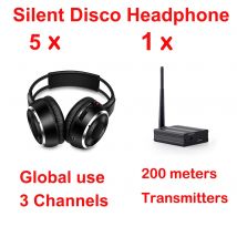 RF Silent Disco faltbares kabelloses Kopfhörerpaket – 5 Stück mit 1 Sender in 500 m