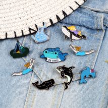 Anstecknadeln Abzeichen Emaille Pins Broschen Walhai Delphin Ozean Tiere Unterwasserwelt Fisch für Kinder Modeschmuck Accessoire