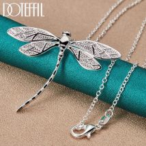 DOTEFFIL 925 Sterling Silver 40-75cm Łańcuch Duża ważka Naszyjnik dla kobiet Ślub Zaręczyny Impreza