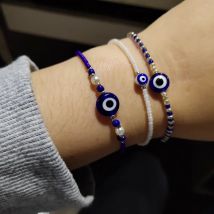 Rinhoo Neue Mode Handgemachte Vintage Strass Palm Blau Evil Eye Anhänger Link Kette Armband Für Frauen Männer Gute Glück Armband