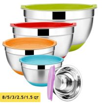 5 stück Edelstahl Schüsseln Metall Nesting Schalen mit Bunte Luftdichten Deckel Nicht-Slip Böden 18/20/22/24/26cm Durchmesser
