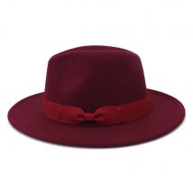 Burgundy bowknot fedoras  widebrim hat Panama felt hat jazz hat church top cap british women fedoras hats for men шляпа женская