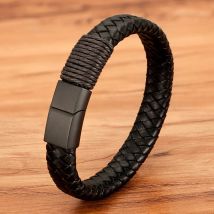 XQNI Handgefertigtes Herren-Lederarmband aus Edelstahl mit Seilwicklung, mehrere Größen, mehrfarbige Auswahl, klassische, individuelle DIY-Größe für Herren