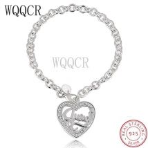 WQQCR 925 Sterling Silber Paar Armband Englisch Brief Label Liebe Herz Anhänger Silber Handgemachten Schmuck frauen Party geschenk