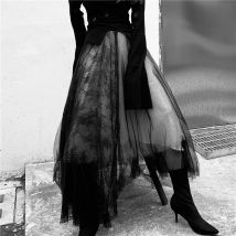 Maxi Lange Luxus Weichen Tüll Rock Spitze nähte Gothic Weiß Schwarz Plissee Tutu Röcke Frauen Vintage Petticoat lange rok jupes