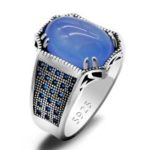 Naturstein ring 925 sterling silber blau achat stein umge stein blau zirkon antike halten glück ring frauen männer der Turkis