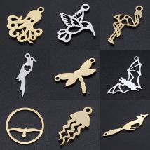 10 Stück/Set Tier-Quallen DIY-Anhänger Großhandel 316 Edelstahl Fuchs Fledermaus Verbinder Charm Vogel Papagei Eule Schmuckanhänger