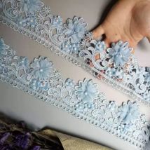 1 Yard Blaue 9 cm Perle 3D Blume Quaste Spitze Randbesatz Band Stoff Gestickte Applikation Nähen Handwerk Hochzeitskleid Kleidung