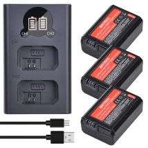 2Pcs 2160mAh NP-FW50 NP FW50 NPFW50 Battery Akku + LCD Dual Charger for Sony Alpha a6500 a6300 a7 7R a7R a7R II a7II NEX-3 NEX-5