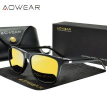 AOWEAR HD Polarized Night Vision Glasses for Women Square Yellow Night Driving Goggles Sunglasses Ladies Driver Eyewear Gafas