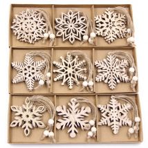 12 pz/scatola fiocco di neve vuoto in legno ciondoli Vintage di natale ornamenti appesi di natale per decorazioni per alberi di Noel regali di pittura fai da te