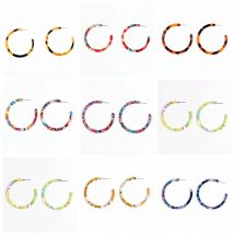 1 Los 6 Stück Acetat-Acryl-Schildpatt, C-förmige Edelstahl-Ohrstecker, Leopardenmuster, Boho, Ohrringefund, 53,5 mm, AC5015