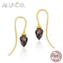 Allnoel natürlichen Rauchquarz Sterling Silber Haken Tropfen Ohrringe für Frauen Hochzeits geschenke elegante feine Schmuck Gold Großhandel