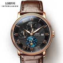 LOBINNI Männer Uhren Mode Marke armbanduhr Seagull Automatische Mechanische Uhr Saphir Mondphase relogio masculino L1023B-2