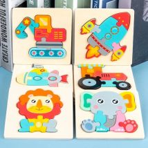 Montessori-Spielzeug 3D-Puzzle Cartoon-Tiere Fahrzeug Kognitives Puzzle Holzspielzeug für Kinder Baby-Puzzlespiel Geschenk