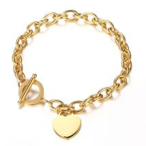 Classic Stainless Steel Toggle Bracelets Thick Chain Love Heart Charm Bracelet For Women Girls New Bracelets Trendy Jewelry