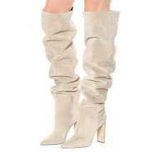 Women's Knee-Length Suede Boots - Pointed-Toe Chunky Heel Winter-Ready Large Size High Shaft Chic Footwear