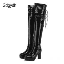 Gdgydh Sexy Nightclub High Boots Women Patent Leather Over The Knee Boots High Heels Platform Side Zipper Comfort Footwar Winter