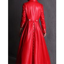 Lautaro Autumn Long Skirted Red Black Faux Leather Trench Coat for Women Double Breasted Elegant Luxury Fashion 4xl 5xl 6xl 7xl