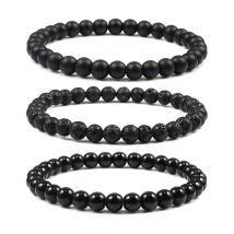 Natürliche Stein Elastische Armband 6mm Charme Männer Schwarz Lava Blau Perlen Strang Armbänder für Frauen Yoga Meditation Schmuck pulseira
