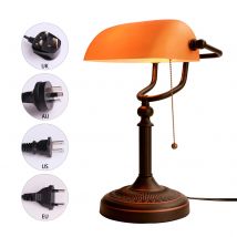 Moderne Vintage-Tischlampe aus mattem orangefarbenem Glas mit Reißverschlussschalter, Plug-Banker-Schreibtischlampe für Wohnzimmer, Schlafzimmer, Nachttisch, Büro