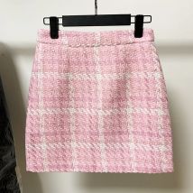 HIGH STREET Newest Fashion 2026 Designer Pink Skirts Women's Sweet Wool Blends Colors Woven Plaid Tweed Skirt