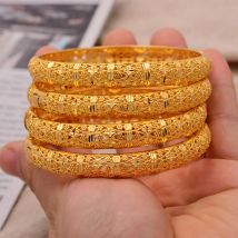 24k 4 teile/los Dubai Hochzeit Armreifen Für Frauen Äthiopischen Schmuck Gold Farbe indische Armreifen Armbänder Frauen Geburtstag Schmuck geschenke