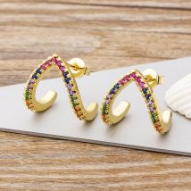 AIBEF Neue Ankunft Regenbogen Kristall Stud Ohrringe Glänzende CZ Kupfer Ohrringe Für Frauen Hochzeit Charme Geschenk Schmuck Großhandel