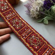 1 Yards rot 50 mm ethnischer Goldfaden Pailletten Gurtband Band Schuhe Kleid bestickte Spitzenbesätze DIY Nähzubehör