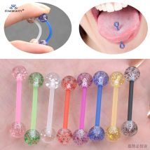 Starbeauty 8 Teile/los Weiche Acryl Barbell Sexy Zunge Piercing Zunge Ringe Blinkende Pulver Kunststoff Nippel Ring Ohr Körper Schmuck
