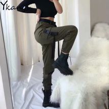 Armygreen Cargo Hosen Mit Gürtel Frauen Capri Casual Hohe Taille Hose Damen Schwarz Harajuku Hip Hop Joggers Schule Streetwear