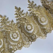 Zarte 1 Yard Gold Stickerei Weiß Mesh Spitzenbesatz Diy Luxus Applikation Blumen Kleidungsstück Spitzenstoff für Hochzeitskleider 31 cm